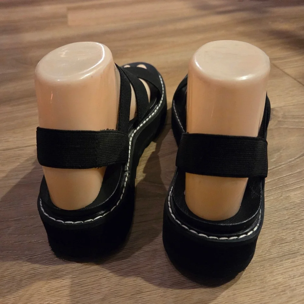 Madden‎ Girl Black Elastic Triple Strap Platform Lug Sole Sandals Slingback